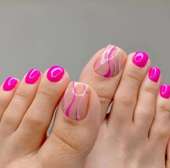 24P Fake Toenails With Glue French Line - pink